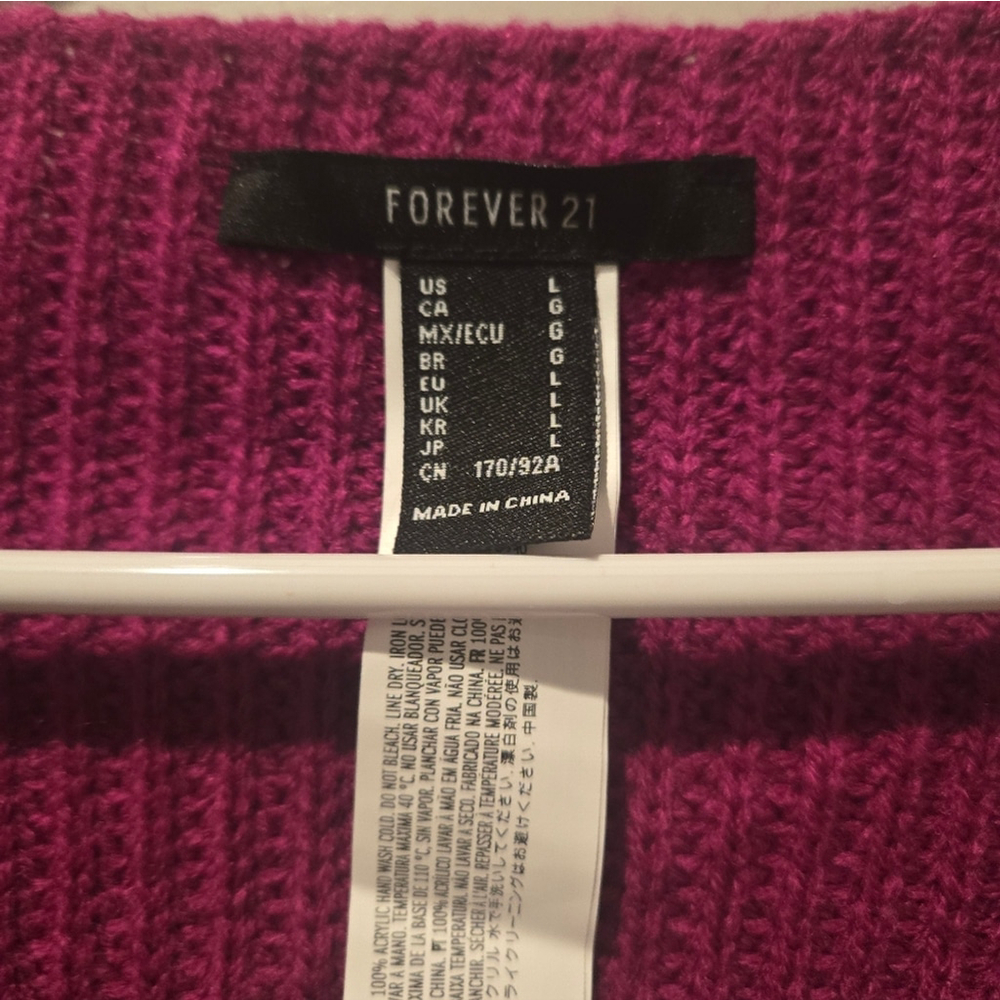 Forever 21 Magenta V-Neck Sweater with Tie nwot - Picture 2 of 3
